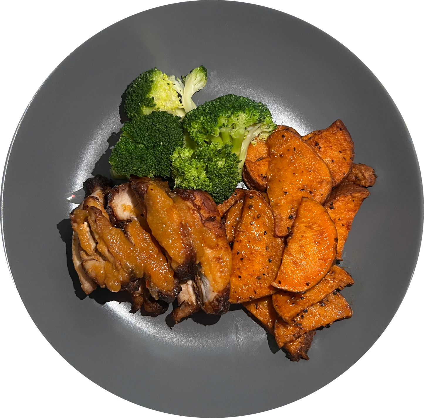 Scotch & Mango Chicken, Sweet Potato Wedges + Broccoli