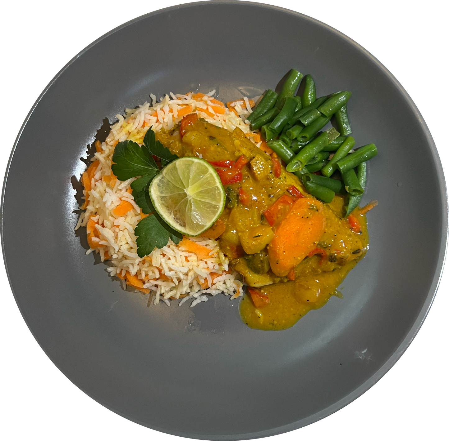 Coconut Curry Sea Bass, Pumpkin Rice + Green Beans