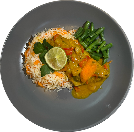 Coconut Curry Sea Bass, Pumpkin Rice + Green Beans